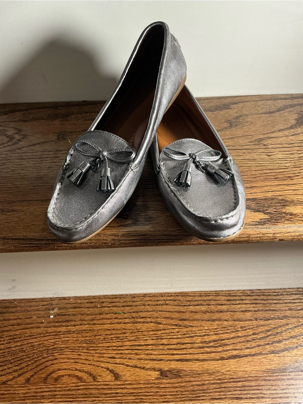 Coach Metallic Gray Tassel Loafers
